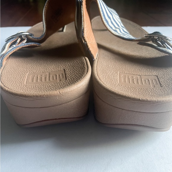 FitFlop Skinny Canvas Toe Post Slide Sandal Shoe Nautical Striped Blue Size 10 - Picture 5 of 8